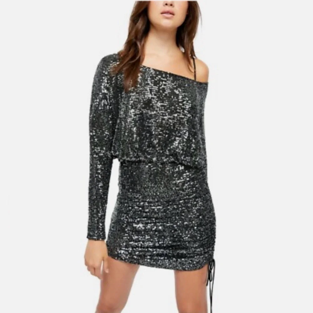 Free People Giselle Sequin Minidress in Graphite